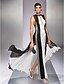 cheap Evening Dresses-Sheath / Column White Black Party Wear Formal Evening Dress Jewel Neck Sleeveless Floor Length Georgette with Draping Lace Insert 2020 / Illusion Sleeve