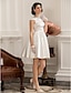 preiswerte Hochzeitskleider-A-Linie Hochzeitskleider Bateau Hals Knie-Länge Satin Gurte Vintage Schlichte Brautkleider Glanz &amp; Glamour mit Perlenstickerei 2020