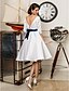 cheap Wedding Dresses-Hall Wedding Dresses A-Line Bateau Neck 3/4 Length Sleeve Knee Length Satin Bridal Gowns With Sash / Ribbon Button 2024