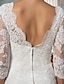 cheap Wedding Dresses-Sheath / Column Wedding Dresses Square Neck Short / Mini Lace 3/4 Length Sleeve Little White Dress with Appliques 2021