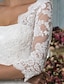 cheap Wedding Dresses-Sheath / Column Wedding Dresses Square Neck Short / Mini Lace 3/4 Length Sleeve Little White Dress with Appliques 2021