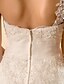 cheap Wedding Dresses-Ball Gown One Shoulder Sweep / Brush Train Lace / Tulle Regular Straps Country Illusion Detail Made-To-Measure Wedding Dresses with Beading / Appliques / Sash / Ribbon 2020
