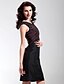 זול שמלות קוקטייל-מעטפת \ עמוד שמלה שחורה קטנה שמלה חגים באורך  הברך שרוולים קצרים צווארון V טפטה עם בד בהצלבה קפלים 2022 / מסיבת קוקטייל