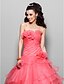 cheap Evening Dresses-Ball Gown Vintage Inspired Quinceanera Prom Formal Evening Dress Strapless Sleeveless Floor Length Organza with Ruffles Side Draping Flower 2020