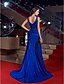 cheap Evening Dresses-Sheath / Column Elegant Open Back Formal Evening Dress V Neck Sleeveless Sweep / Brush Train Stretch Satin with Lace Sash / Ribbon 2020