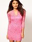 ieftine Rochii Damă-Z &amp; G femei V Neck Sexy Bodycon 3/4 Sleeve Lace Pink Dress