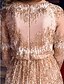 cheap Prom Dresses-Sheath / Column Elegant Sparkle &amp; Shine See Through Prom Formal Evening Military Ball Dress Bateau Neck Long Sleeve Floor Length Tulle with Beading 2020