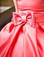 preiswerte Kleider für die Blumenmädchen-Prinzessin Tee-Länge Blumenmädchenkleider Festzug Satin Kurzarm Schmuck mit Schleife(n) 2022
