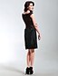 Χαμηλού Κόστους Κοκτέιλ Φορέματα-Ίσια Γραμμή Μικρό Μαύρο Φόρεμα Φόρεμα Αργίες Μέχρι το γόνατο Κοντομάνικο Λαιμόκοψη V Ταφτάς με Χιαστί Βολάν 2022 / Κοκτέιλ Πάρτι