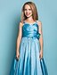 cheap Junior Bridesmaid Dresses-A-Line / Princess Straps Floor Length Taffeta Junior Bridesmaid Dress with Sash / Ribbon / Criss Cross / Flower by LAN TING BRIDE®