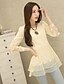 cheap Women&#039;s Blouses &amp; Shirts-Women&#039;s White/Black/Gray Blouse, Round Neck Long Sleeve Lace And Mesh Stitching Layered Hem