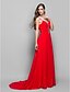 cheap Special Occasion Dresses-Ball Gown Open Back Prom Formal Evening Military Ball Dress Spaghetti Strap Sleeveless Sweep / Brush Train Chiffon with Ruched Crystals Beading 2021