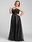 ieftine Rochii Mărime Plus-rochie neagră în formă de A bal de absolvire seara formală, fără mâneci, organza iubită, cu mărgele cu mărgele 2024