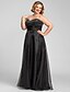 cheap Plus Size Dresses-A-Line Black Dress Prom Formal Evening Floor Length Sleeveless Sweetheart Organza with Ruched Beading 2024