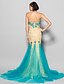 cheap Evening Dresses-Mermaid / Trumpet Elegant Dress Formal Evening Chapel Train Scalloped Neckline Lace with Sequin Appliques 2024