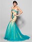 cheap Evening Dresses-Mermaid / Trumpet Elegant Dress Formal Evening Chapel Train Scalloped Neckline Lace with Sequin Appliques 2024