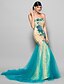 cheap Evening Dresses-Mermaid / Trumpet Elegant Dress Formal Evening Chapel Train Scalloped Neckline Lace with Sequin Appliques 2024