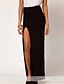 cheap Women&#039;s Dresses-BZ Women&#039;s Fashion Elegant Pure Color Open Fork Chiffon Dress(Black)