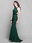 preiswerte Kleider für besondere Anlässe-Sheath / Column Elegant Dress Prom Formal Evening Sweep / Brush Train Sleeveless Jewel Neck Stretch Satin with Sash / Ribbon Pleats 2023