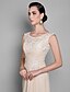cheap Special Occasion Dresses-Sheath / Column Elegant Dress Wedding Guest Formal Evening Floor Length Sleeveless Jewel Neck Chiffon with Draping Lace Insert 2023