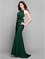 preiswerte Kleider für besondere Anlässe-Sheath / Column Elegant Dress Prom Formal Evening Sweep / Brush Train Sleeveless Jewel Neck Stretch Satin with Sash / Ribbon Pleats 2023