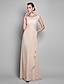cheap Special Occasion Dresses-Sheath / Column Elegant Dress Wedding Guest Formal Evening Floor Length Sleeveless Jewel Neck Chiffon with Draping Lace Insert 2023
