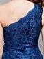 cheap Prom Dresses-Sheath / Column Elegant Dress Holiday Homecoming Knee Length Sleeveless One Shoulder Lace with Ruffles Side Draping 2023