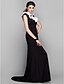 cheap Evening Dresses-Sheath / Column Elegant Formal Evening Dress Jewel Neck Sleeveless Sweep / Brush Train Stretch Satin with Ruffles 2020