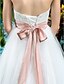 cheap Wedding Dresses-A-Line Wedding Dresses Sweetheart Neckline Sweep / Brush Train Lace Tulle Strapless Cute with Bowknot Sash / Ribbon Beading 2021