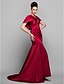 tanie Suknie wieczorowe-Syrena Elegancja Retro Kolacja oficjalna Sukienka W serek Krótki rękaw Tren w stylu sądowym Satyna z Drapowania boczna 2020