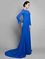 cheap Evening Dresses-Mermaid / Trumpet Elegant Formal Evening Dress Jewel Neck Long Sleeve Court Train Georgette with Criss Cross Side Draping 2020