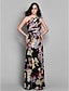 cheap Evening Dresses-A-Line Elegant Floral Holiday Formal Evening Dress One Shoulder Sleeveless Floor Length Chiffon with Ruched Pattern / Print 2021