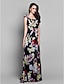 Χαμηλού Κόστους Φορέματα ειδικών περιστάσεων-Ίσια Γραμμή Λουλουδάτο Φόρεμα Επίσημο Βραδινό Μακρύ Αμάνικο Λαιμόκοψη V Σιφόν με Φιόγκος(οι) Πλαϊνό ντραπέ 2023