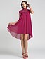 cheap Bridesmaid Dresses-Sheath / Column High Neck Asymmetrical Chiffon Bridesmaid Dress with Lace