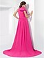 cheap Special Occasion Dresses-A-Line Celebrity Style Dress Engagement Court Train Sleeveless High Neck Chiffon with Bow(s) 2022