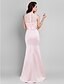 Χαμηλού Κόστους Βραδινά Φορέματα-Τρομπέτα / Γοργόνα Κομψό Φόρεμα Επίσημο Βραδινό Μακρύ Αμάνικο Λαιμός ψευδαίσθησης Σατέν με Πούλιες 2023