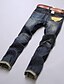 baratos Calças para Homem-Casual Jeans Calças - Sólido Azul Escuro