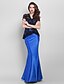 cheap Special Occasion Dresses-Mermaid / Trumpet Dress Holiday Cocktail Party Floor Length Short Sleeve V Neck Satin with Lace Appliques 2024