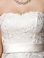 preiswerte Hochzeitskleider-Standesamt Hochzeitskleider A-Linie Schatz Ausschnitt Trägerlos Asymmetrisch Spitze Brautkleider Mit Schärpe / Band 2024