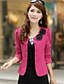 voordelige Buitenkleding-Lente / Herfst / Winter Kort Blazer, Effen Lange mouw Katoen / Overige Zwart / Rood / Roze