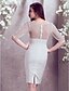 cheap Wedding Dresses-Sheath / Column Wedding Dresses Jewel Neck Knee Length Tulle Stretch Satin Half Sleeve Little White Dress with 2020