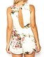 cheap Women&#039;s Jumpsuits &amp; Rompers-Women&#039;s Romper Backless Print Floral Round Neck Boho Going out Beach Regular Fit Sleeveless White Black S M L Fall