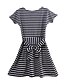 baratos Conjuntos iguais para a família-Family&#039;s Stylish Round Collar Stripe Backside Bow Cape Sleeve Tees&amp;Dress