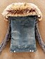 cheap Women&#039;s Jackets-Women&#039;s Plus Size Blue Denim Jacket, Faux Fur Collar Long Knit Sleeve Fleece Lining