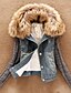 cheap Women&#039;s Jackets-Women&#039;s Plus Size Blue Denim Jacket, Faux Fur Collar Long Knit Sleeve Fleece Lining