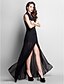cheap Prom Dresses-Sheath / Column Chic &amp; Modern Dress Prom Floor Length Sleeveless V Neck Chiffon with Buttons Split Front 2022 / Formal Evening