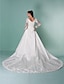 cheap Wedding Dresses-Wedding Dresses Ball Gown V Neck Long Sleeve Cathedral Train Satin Bridal Gowns With Beading Appliques 2024
