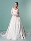 cheap Wedding Dresses-Wedding Dresses Ball Gown V Neck Long Sleeve Cathedral Train Satin Bridal Gowns With Beading Appliques 2024