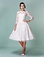 Χαμηλού Κόστους Νυφικά Φορέματα-Γραμμή Α Φορεματα για γαμο Bateau Neck Μέχρι το γόνατο Δαντέλα Τούλι 3/4 Μήκος Μανικιού Μικρά Άσπρα Φορέματα με Δαντέλα 2020 / Ψευδαίσθηση