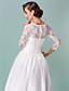 cheap Wedding Dresses-A-Line Wedding Dresses Bateau Neck Knee Length Lace Tulle 3/4 Length Sleeve Little White Dress with Lace 2020 / Illusion Sleeve